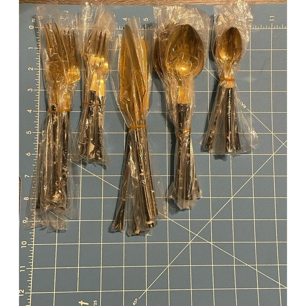 20 Piece Faux Black Marbled Handles & Gold Stainless Steel Silverware Set